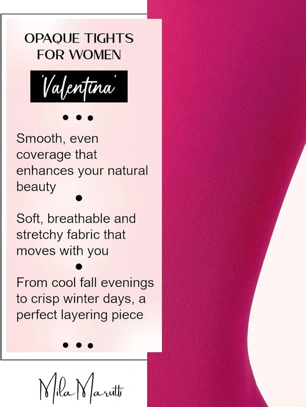 Mila Marutti - Women’s Hot Pink Opaque Tights Soft Stockings Pantyhose - Medium